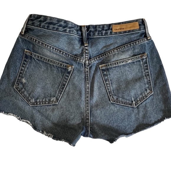 GRLFRND Cindy Button Fly Raw Hem High Rise Cut Off Denim Jean Shorts side slits - Picture 10 of 14
